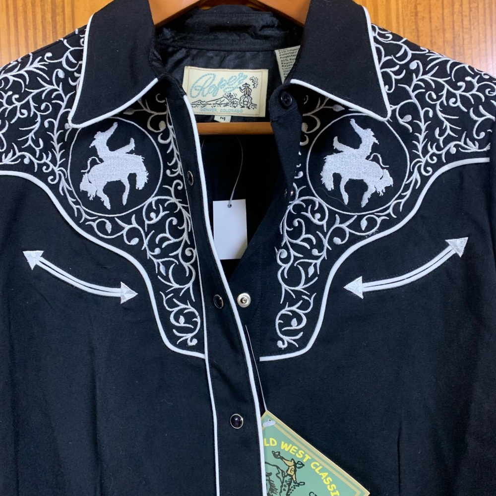 Vintage 1950 Roy Rogers Old West Ranch Wear Black Western Shirt